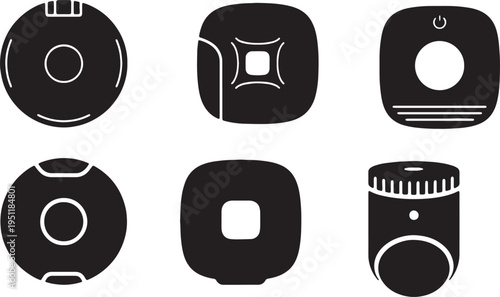 Black Solid Air Sensor Silhouettes Set of Six on White Background