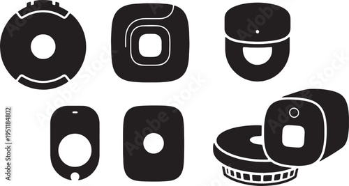 Black Solid Air Sensor Silhouettes Set of Six on White Background