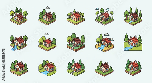 Isometric House Collection - Pixel Art Style for Game Development.