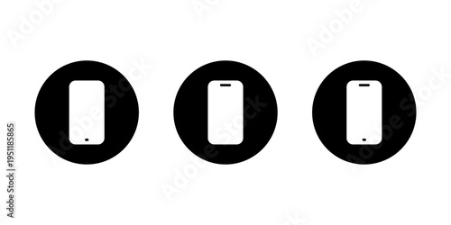 Smartphone icon set in black circle. Mobile phone symbol. Cellphone device sign