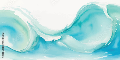 Dynamic wave of liquid turquoise and blue watercolor paints blending and swirling, creating an abstract, artistic, and refreshing background with subtle shimmer