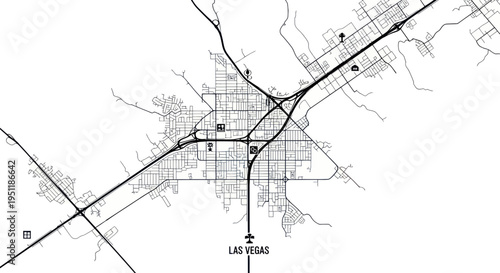 Las Vegas City Map Outline, Aerial View, Street Network, Transportation Grid