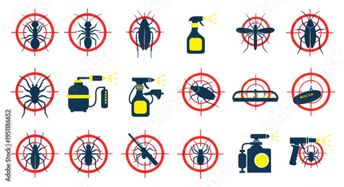 Pest Control Icons: Insects, Sprays, Traps, and Extermination Tools