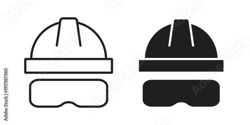 Safety helmet icon line drawing. Minimalist style icons