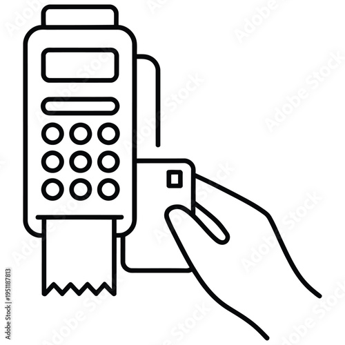 minimal line icon of pos terminal with card payment, contactless transaction concept, retail checkout machine, simple outline illustration
