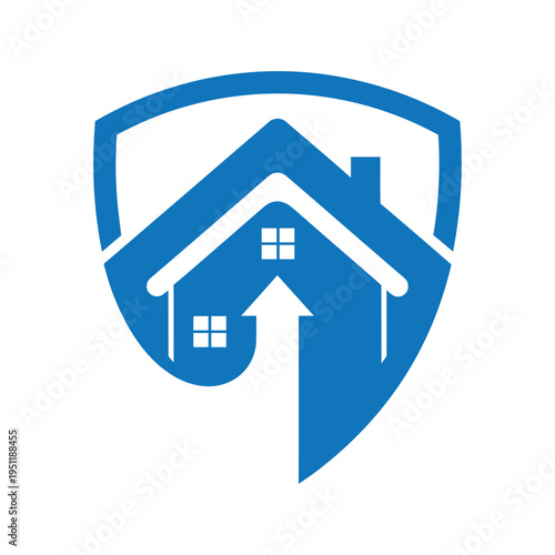Free Download Home security shield icon featuring house silhouettes and upward arrow for residential protection and property safety concept - GFXLoad