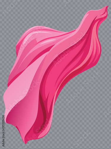 Sheer pink fabric flowing in the wind isolated on white background