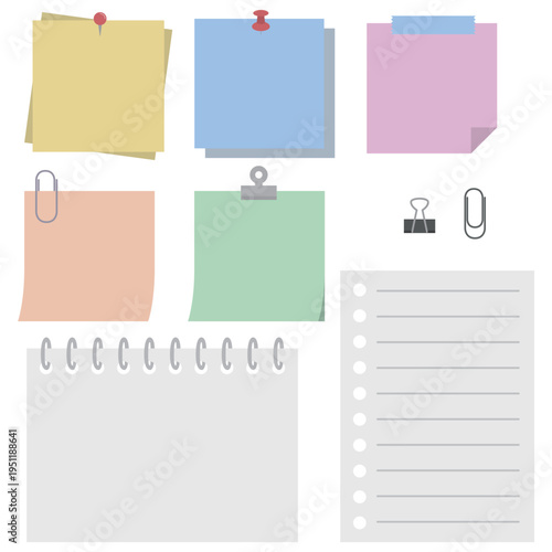 	ふせんやノートなど文房具のイラスト