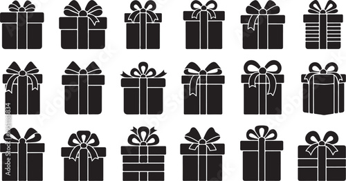 Black gift boxes with ribbons and bows pattern design