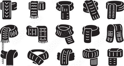 Collection of various scarf illustrations in black and white