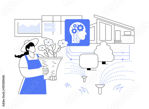 AI Smart Garden Management abstract concept vector illustration.