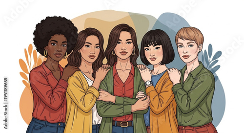 Diverse group of women standing together with arms crossed.