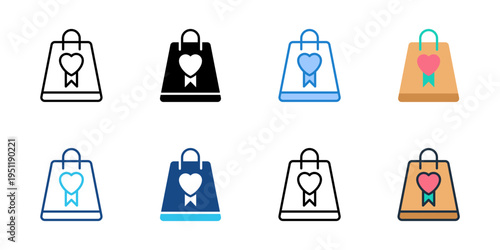 Gift bag icons set multiple style collection. Editable stroke 
