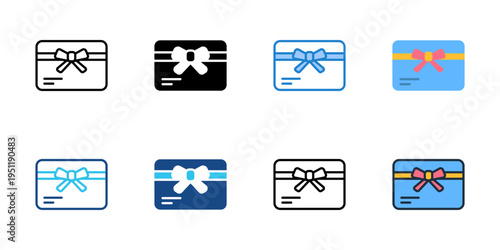 Gift card icons set multiple style collection. Editable stroke 

