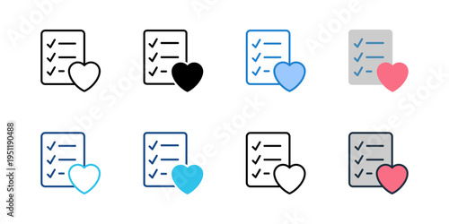 Wishlist icons set multiple style collection. Editable stroke 
