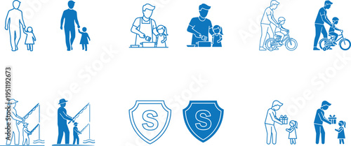 Illustrations of people engaging in various activities and symbols