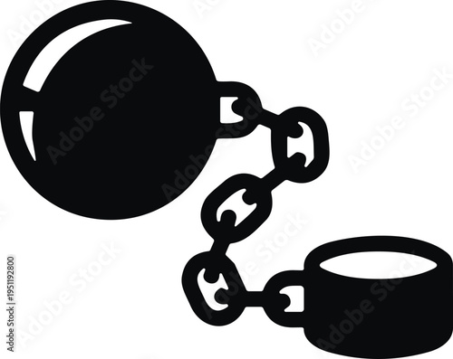 Ball and chain illustration, prison vector, restraint clipart, confinement design, burden motif, freedom icon, restriction symbol, justice graphic, concept art
