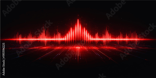 Abstract red background with lines featuring a digital heartbeat pulse and medical EKG frequency wave illustration for a health monitor cardiogram
