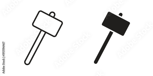 Wooden mallet icon line drawing. Minimalist style icons