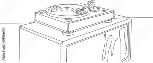 Vinyl Record Player on Cabinet
