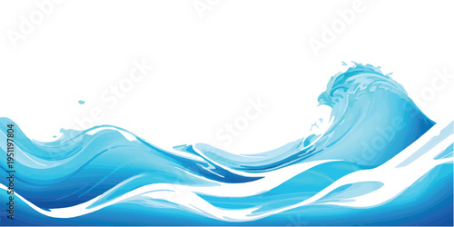 Stylized blue ocean waves, rolling sea surface with white foam, abstract aquatic motion, energetic water flow, refreshing background, marine theme, fluid design element