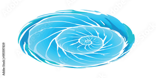 Abstract blue swirl pattern, circular nautilus shell shape, fibonacci spiral, intricate organic design, marine life inspiration, scientific beauty, natural geometry