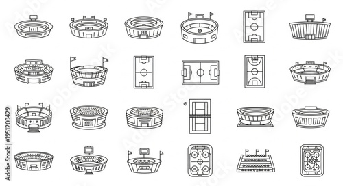 Collection of Stadium and Field Layouts for Sports and Events.