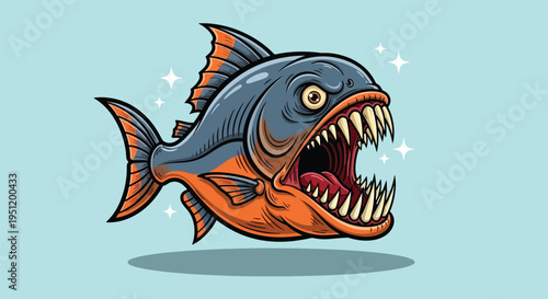 Fierce Piranha Fish with Sharp Teeth Illustration.