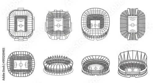 Architectural Blueprints of Stadiums - A Detailed Technical Drawing Collection.