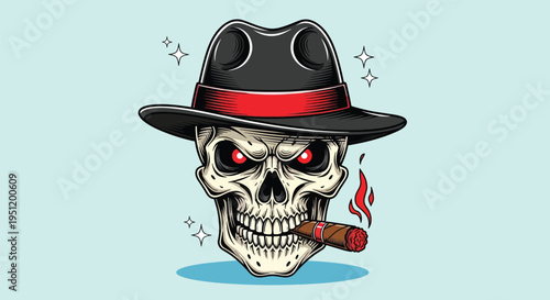 Scary Skull Wearing a Fedora and Smoking a Cigar.