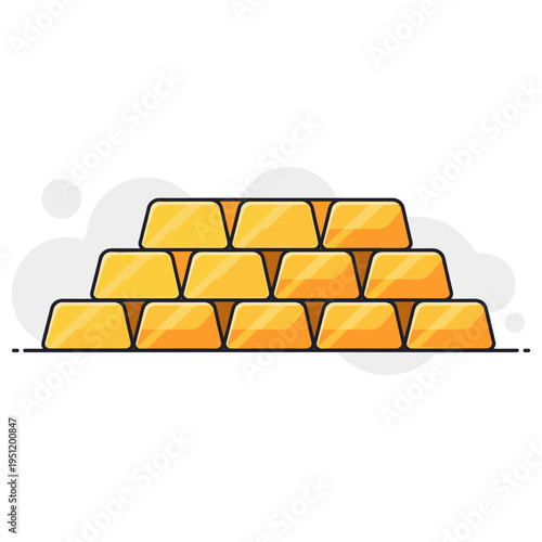 Stack of gold bars arranged in pyramid on white background. non editable strokes