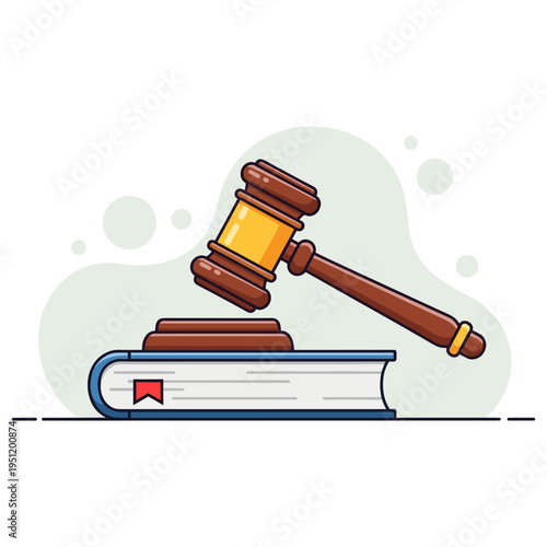 Judge gavel resting on law book on plain background. non editable strokes