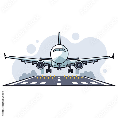 Commercial airliner landing on runway at airport approach. non editable strokes