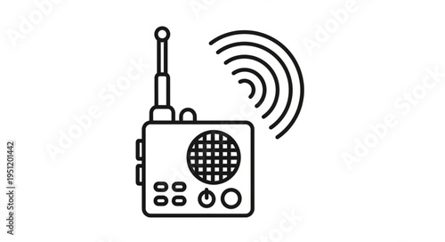 Vintage radio receiver broadcasting sound waves illustration.