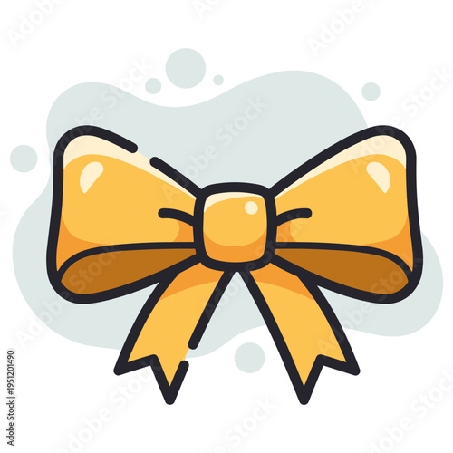 Yellow bow tied decorative ribbon on white background. non editable strokes