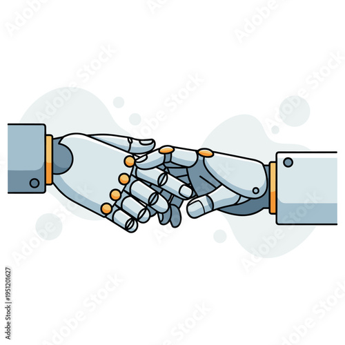 Robot hands touching fingertips in collaborative gesture. non editable strokes