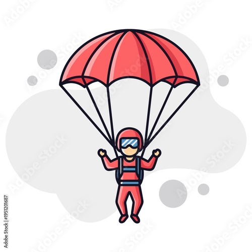 Skydiver parachuting downward over abstract sky background. non editable strokes
