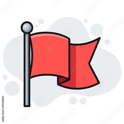 Red flag waving on pole against soft abstract background. non editable strokes