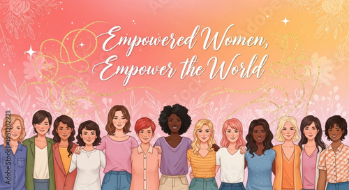Diverse group of women standing together celebrating empowerment and unity.