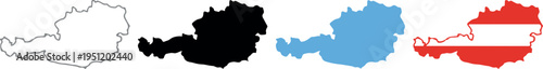 Four different representations of the Austria map in various colors and styles on a white background