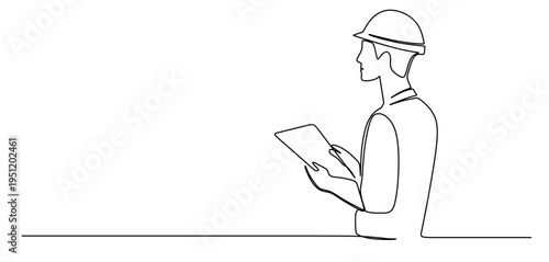 continuous line art of a laborer in his work suit. international labor day