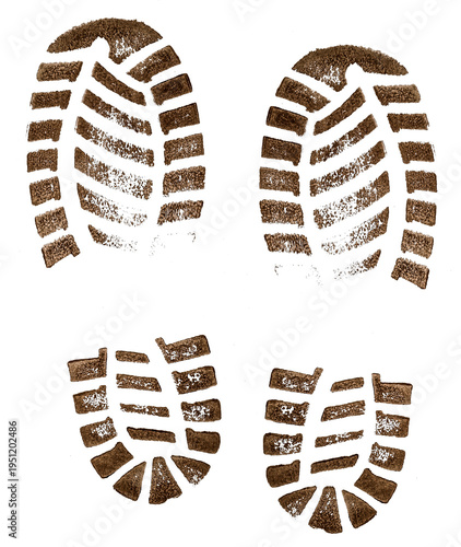 Mud marks left by shoe treads. Shoe sole imprint. Footprint illustration