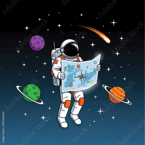 Astronaut in Space Suit Holding Star Map.