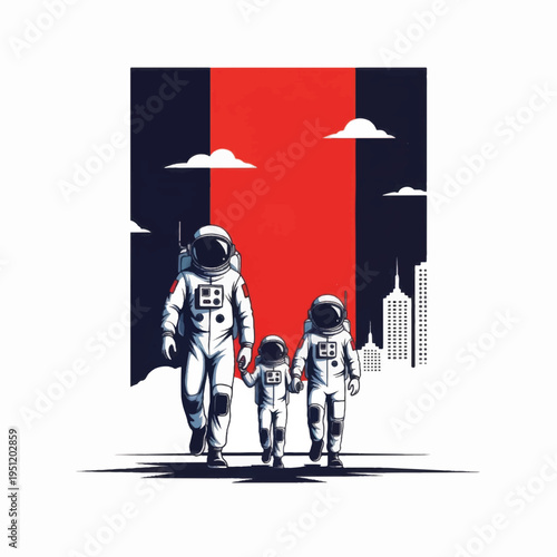 Astronauts in Space Suits Walking Together.