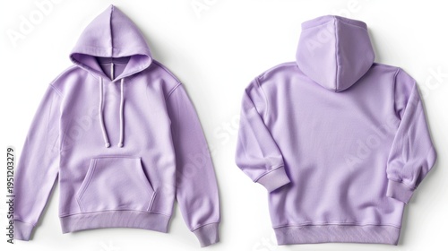 Lavender hoodie laid flat showing front and back on white background