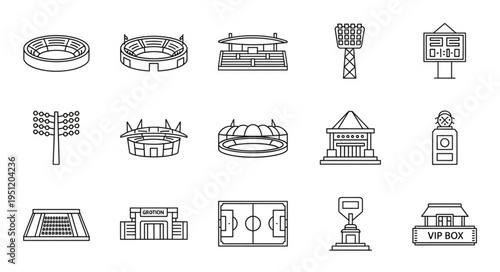 Collection of Stadium Icons - A Variety of Sports Venues.