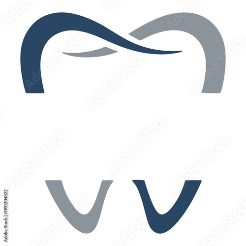 Minimalist graphic logo design representing a stylized tooth shape in blue and gray color tones