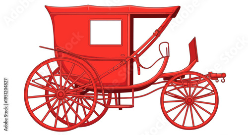 Vintage Red Carriage Isolated on White Background