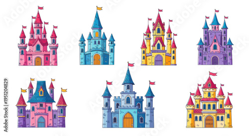 Fantasy Castles Collection: Pink, Blue, Yellow, Purple Fairytale Palaces