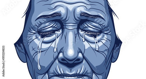 Elderly Man Crying, Expressing Sadness and Grief, Close-up Face